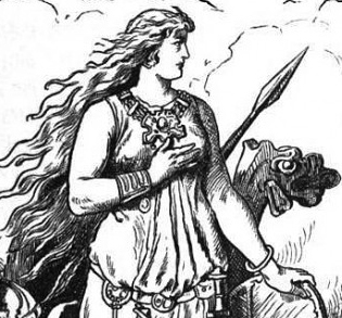 line drawing of Frejya, Norse goddess